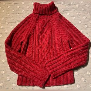 Vintage Express cable kit (Merino Wool) turtleneck sweater - Medium, red